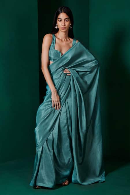 Buy Ekaya Banaras Blue Hemp, Silk Handwoven Saree With Unstitched Blouse Fabric Online at Aza Fashions Buy_Ekaya Banaras_Blue Hemp, Silk Handwoven Saree With Unstitched Blouse Fabric _Online_at_Aza_Fashions