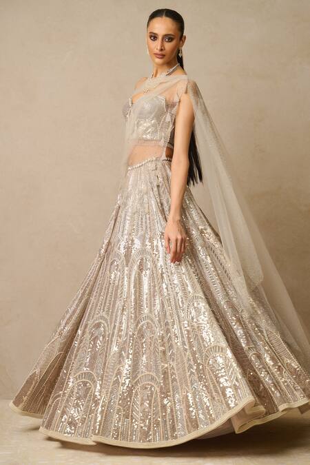 Buy Tarun Tahiliani Off White Tulle Sequins, Pearls Sweetheart Neck Art Deco Embellished Lehenga Set Online at Aza Fashions Buy_Tarun Tahiliani_Off White Tulle Sequins, Pearls Sweetheart Neck Art Deco Embellished Lehenga Set_Online_at_Aza_Fashions
