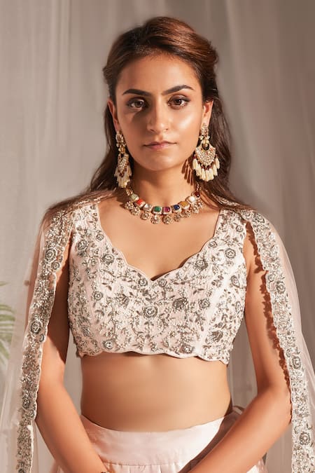 Buy Aakansha Gupta Peach Silk, Net Embroidery, Pearls Scoop Taran Lehenga Set With Border Dupatta Online at Aza Fashions Buy_Aakansha Gupta_Peach Silk, Net Embroidery, Pearls Scoop Taran Lehenga Set With Border Dupatta _Online_at_Aza_Fashions