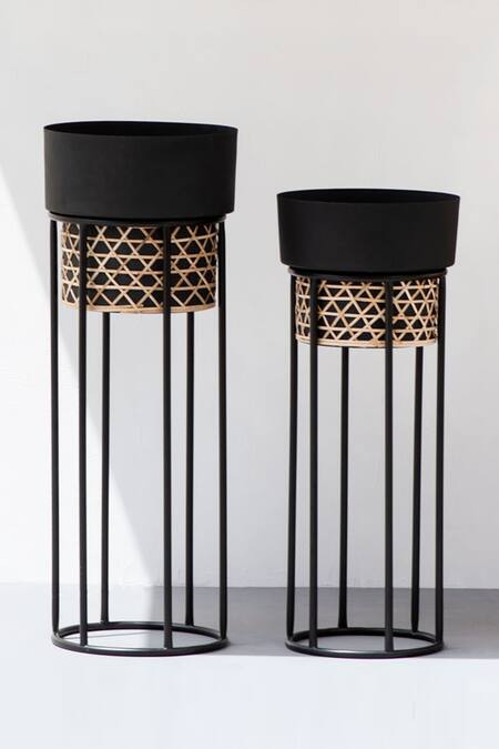 Shop The Decor Remedy Black Iron Handwork Cane Planters With Texture Set Of 2 at Aza Fashions Shop_The Decor Remedy_Black Iron Handwork Cane Planters With Texture Set Of 2_at_Aza_Fashions