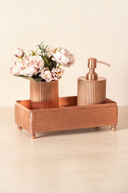 The Decor Remedy Pink Brass With Matt Copper Plating Ripple Cut Bathroom Of 3 