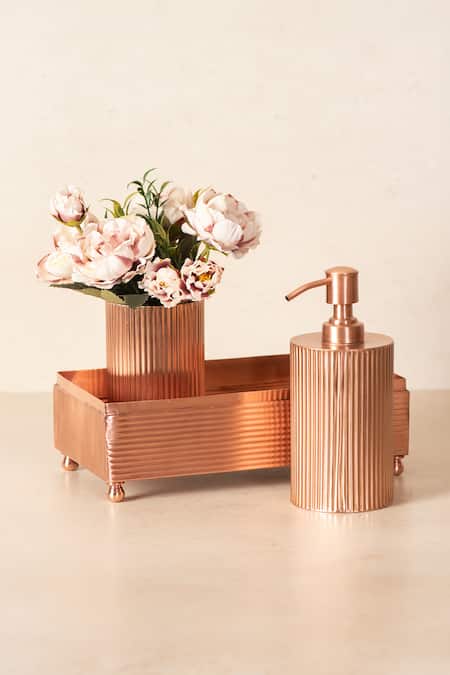 The Decor Remedy Pink Brass With Matt Copper Plating Ripple Cut Bathroom Of 3 Online at Aza Fashions The Decor Remedy_Pink Brass With Matt Copper Plating Ripple Cut Bathroom Of 3_Online_at_Aza_Fashions