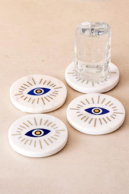 The Decor Remedy Multi Color Brass Alloy Evil Eye Coasters Set Of 4 