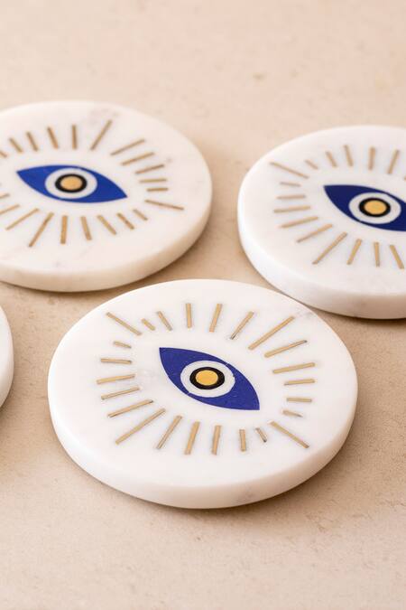 The Decor Remedy_Multi Color Brass Alloy Evil Eye Coasters Set Of 4_Online_at_Aza_Fashions