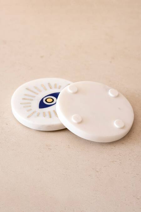 Buy_The Decor Remedy_Multi Color Brass Alloy Evil Eye Coasters Set Of 4_Online_at_Aza_Fashions