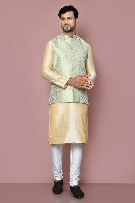 Arihant Rai Sinha Green Bundi Jacquard Woven Vintage Pattern Kurta Set 