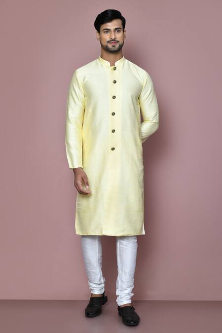 Arihant Rai Sinha Yellow Kurta Jacquard Woven Stripe And Vintage Pattern Set 