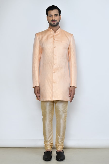 Arihant Rai Sinha Cream Dupion Silk Embroidered Resham Work And Quilted Checkered Sherwani Set  4