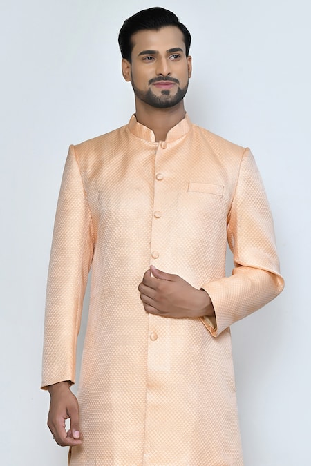 Arihant Rai Sinha Cream Dupion Silk Embroidered Resham Work And Quilted Checkered Sherwani Set  7