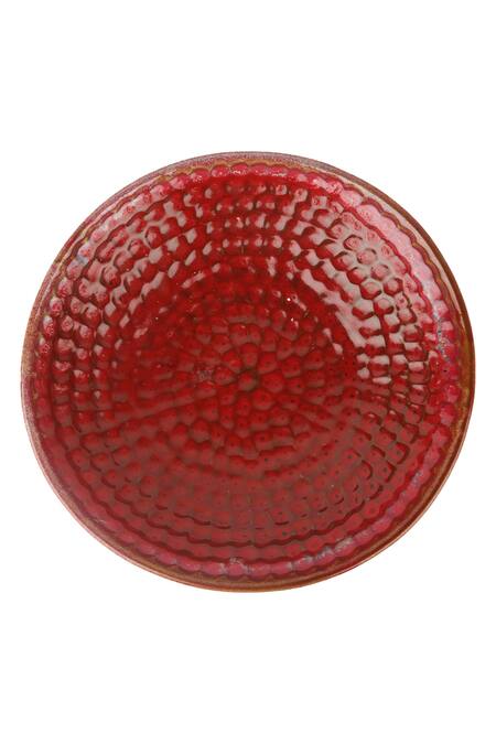 H2h_Red Ceramic Textured Bowl_Online_at_Aza_Fashions