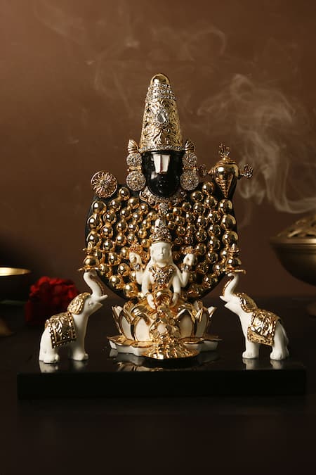 H2H Black Fibre Gold Plating Lord Balaji Goddess Laxmi Sculpture 