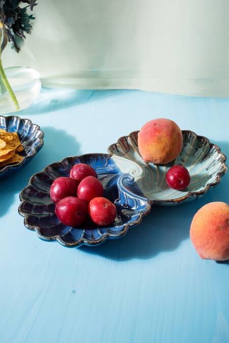 Buy H2h Blue Ceramic Shell Shaped Platter at Aza Fashions Buy_H2h_Blue Ceramic Shell Shaped Platter_at_Aza_Fashions
