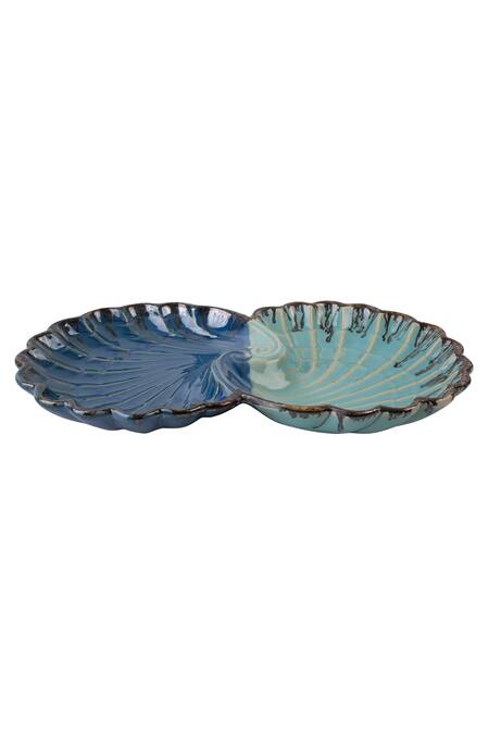 H2h Blue Ceramic Shell Shaped Platter Online at Aza Fashions H2h_Blue Ceramic Shell Shaped Platter_Online_at_Aza_Fashions
