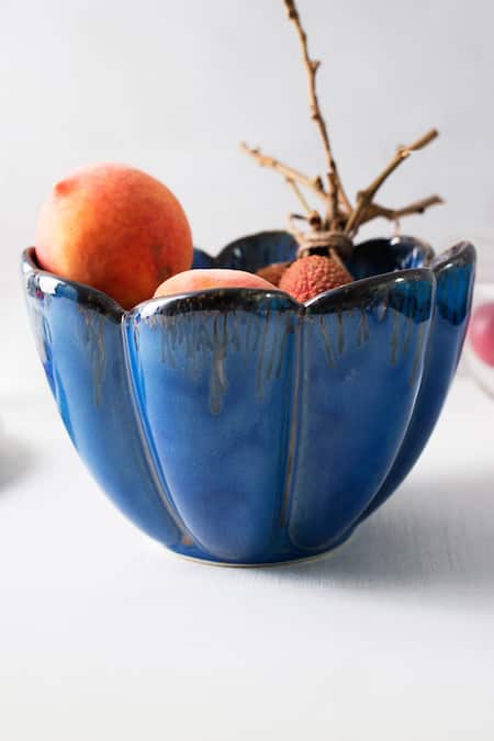 Buy H2h Blue Ceramic Flower Shaped Bowl at Aza Fashions Buy_H2h_Blue Ceramic Flower Shaped Bowl_at_Aza_Fashions