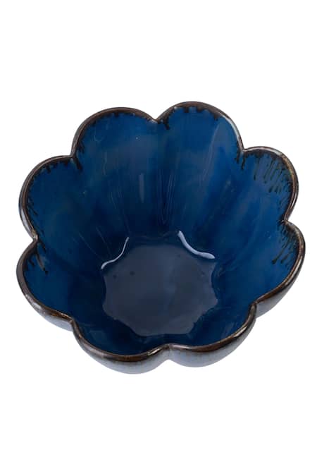 Shop H2h Blue Ceramic Flower Shaped Bowl at Aza Fashions Shop_H2h_Blue Ceramic Flower Shaped Bowl_at_Aza_Fashions