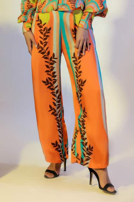 That Thing You Love_Multi Color Satin Collared Abstract Print Shirt And Slit Pant Set _Online_at_Aza_Fashions
