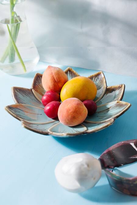 Buy H2h Blue Ceramic Flower Shaped Plate at Aza Fashions Buy_H2h_Blue Ceramic Flower Shaped Plate_at_Aza_Fashions