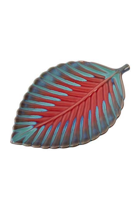 Shop H2h Blue Ceramic Leaf Plate at Aza Fashions Shop_H2h_Blue Ceramic Leaf Plate_at_Aza_Fashions