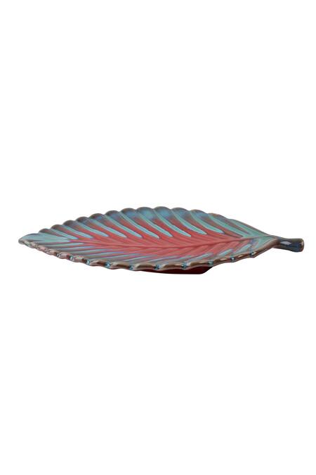 H2h Blue Ceramic Leaf Plate Online at Aza Fashions H2h_Blue Ceramic Leaf Plate_Online_at_Aza_Fashions