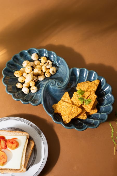 Buy H2h Blue Ceramic Shell Shaped Platter at Aza Fashions Buy_H2h_Blue Ceramic Shell Shaped Platter_at_Aza_Fashions