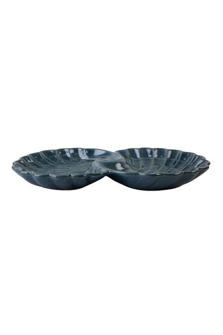 H2h Blue Ceramic Shell Shaped Platter Online at Aza Fashions H2h_Blue Ceramic Shell Shaped Platter_Online_at_Aza_Fashions