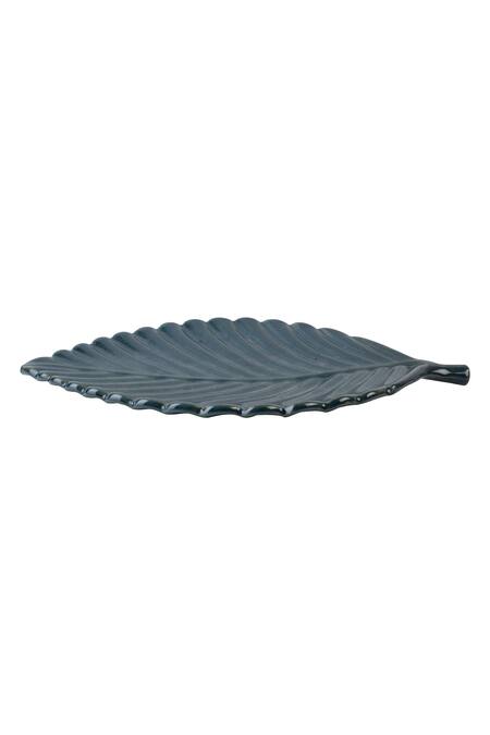 H2h_Blue Ceramic Leaf Plate_Online_at_Aza_Fashions