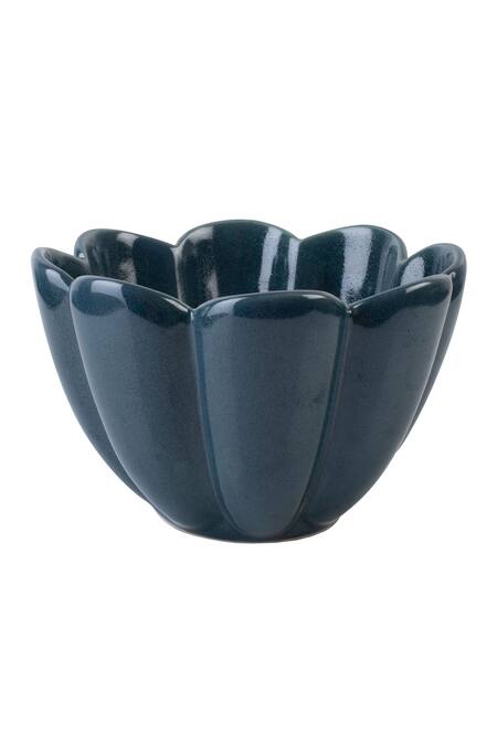 H2h_Blue Ceramic Flower Shaped Bowl_Online_at_Aza_Fashions