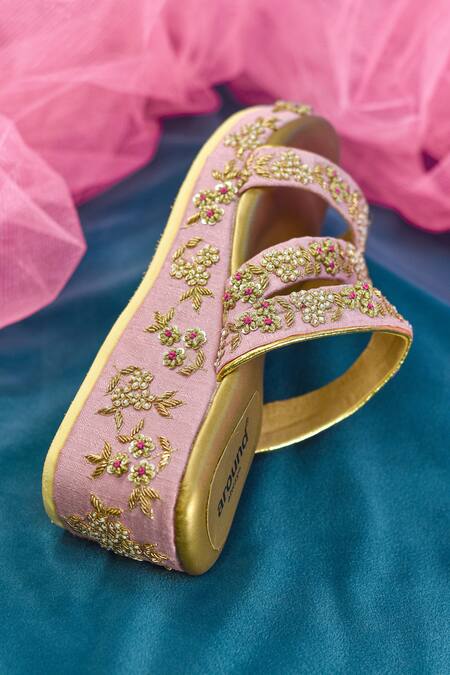 Around Always_Pink Embroidery Asma Zardozi Wedges_Online_at_Aza_Fashions