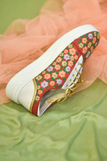 Around Always_Multi Color Bagicha Embroidered Sneakers_Online_at_Aza_Fashions