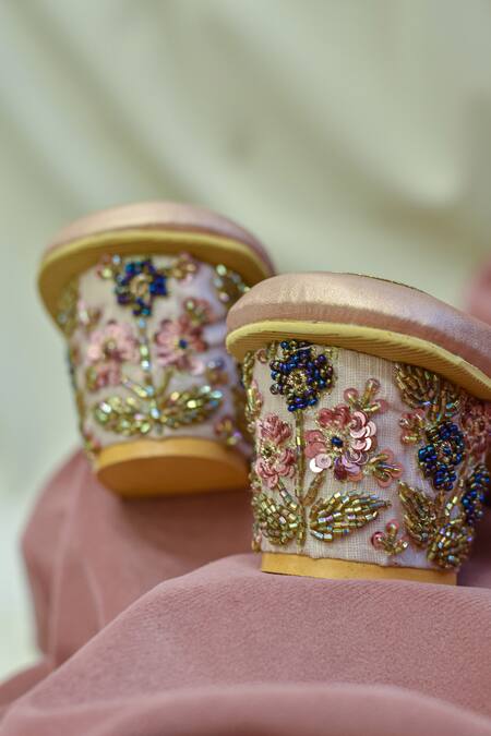 Around Always_Pink Embroidery Titan Bead Sandal _Online_at_Aza_Fashions
