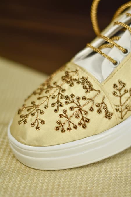 Around Always_Gold Yuki Embroidered Sneakers _Online_at_Aza_Fashions