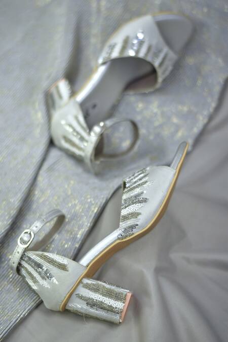 Around Always_Silver Beads Titan Embroidered Peeptoe Sandal_Online_at_Aza_Fashions