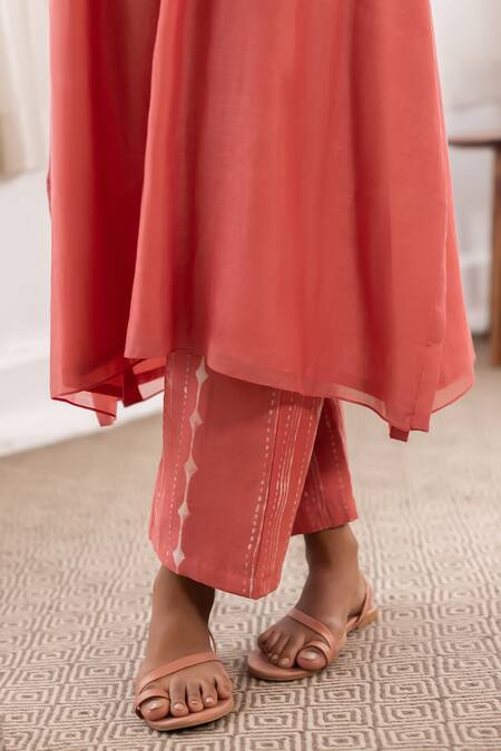 Buy_Vaayu_Orange Cotton, Muslin Embroidery Round Neck Applique Work Kurta Pant Set_Online_at_Aza_Fashions