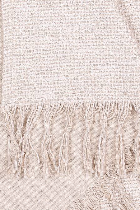 House This_Beige 100% Cotton Knitted Nilgiri Plain Throw_Online_at_Aza_Fashions