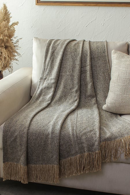 House This Grey 100% Cotton Chevron Pattern Purvanchal Throw