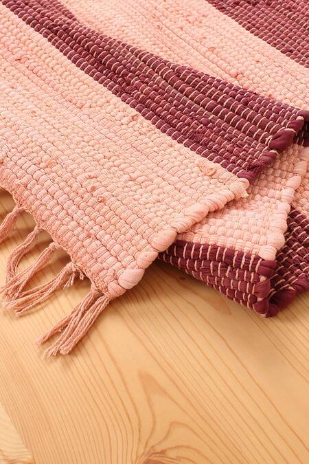 House This_Red 100% Cotton Palolem Recycle Chindi Rectangle Shaped Rug_Online_at_Aza_Fashions