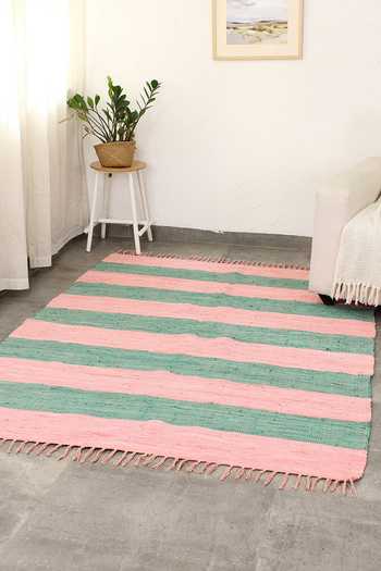 Varkala Shell Rug Buy Pink 100% Cotton Varkala Rectangle Shaped Recycle Chindi Rug by ...