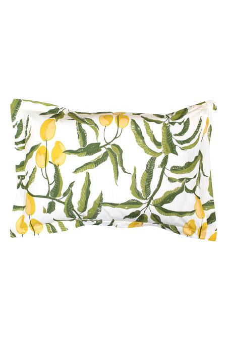 Shop_House This_Yellow 100% Cotton Printed Amra Rectangle Shaped Bedsheet Set_Online_at_Aza_Fashions