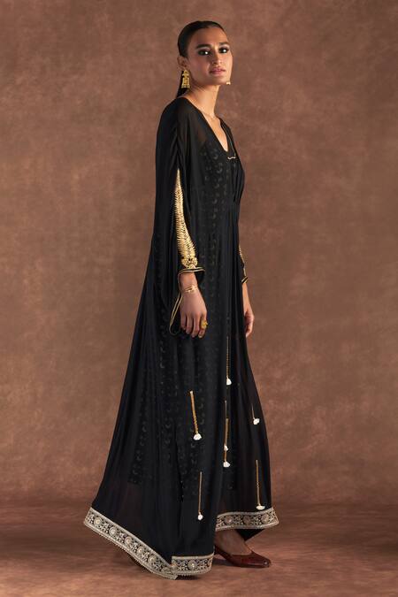 Buy_Masaba_Black Georgette, Crepe Gota Patti, Embroidery Square Neck Paan Pattern Kaftan_Online_at_Aza_Fashions