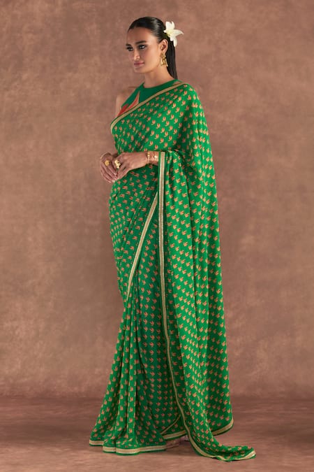 Buy Green Georgette Digital Printed Nectar Cup Saree With Blouse