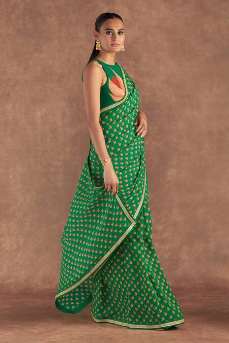 Buy Green Georgette Digital Printed Nectar Cup Saree With Blouse