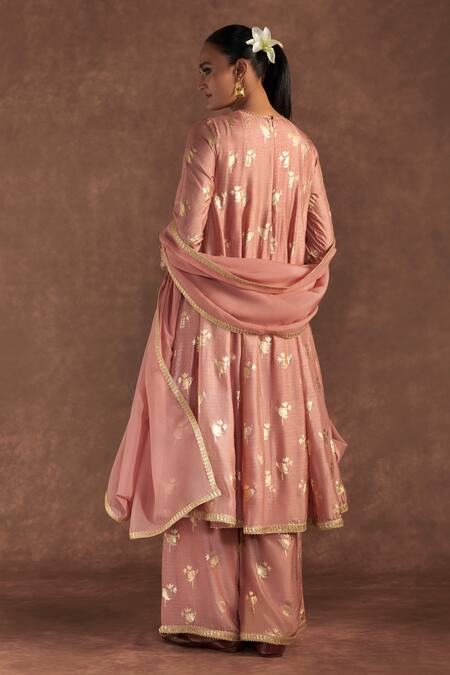 Shop Masaba Pink Organza, Silk Foil Printing, Embroidery Irisbud Anarkali Culotte Set at Aza Fashions Shop_Masaba_Pink Organza, Silk Foil Printing, Embroidery Irisbud Anarkali Culotte Set_at_Aza_Fashions