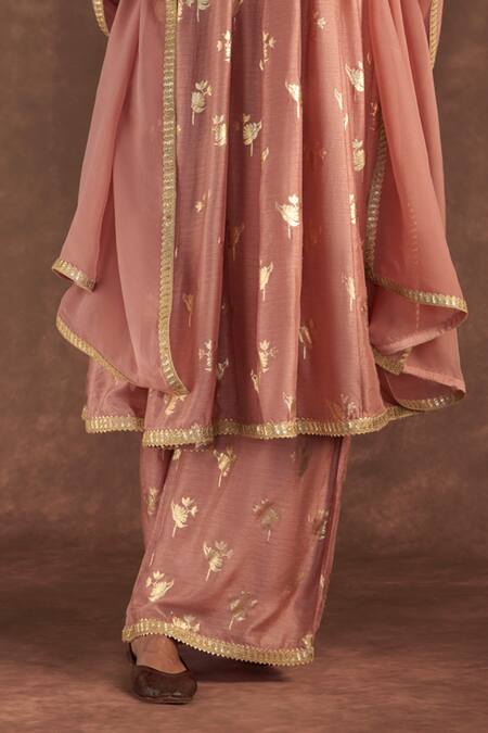 Masaba Pink Organza, Silk Foil Printing, Embroidery Irisbud Anarkali Culotte Set Online at Aza Fashions Masaba_Pink Organza, Silk Foil Printing, Embroidery Irisbud Anarkali Culotte Set_Online_at_Aza_Fashions