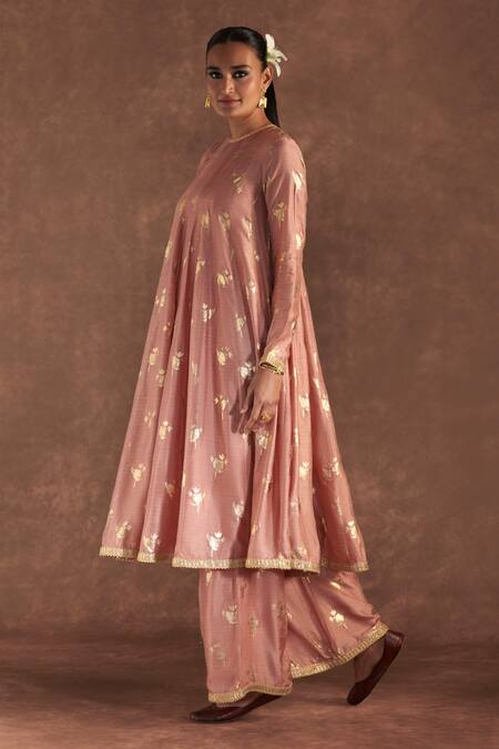 Masaba Pink Organza, Silk Foil Printing, Embroidery Irisbud Anarkali Culotte Set at Aza Fashions Masaba_Pink Organza, Silk Foil Printing, Embroidery Irisbud Anarkali Culotte Set_at_Aza_Fashions