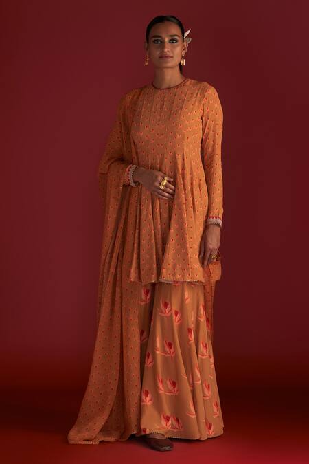 Buy Masaba Brown Anarkali And Sharara- Crepe Silk Digital Printed Nectar Cup Set at Aza Fashions Buy_Masaba_Brown Anarkali And Sharara- Crepe Silk Digital Printed Nectar Cup Set _at_Aza_Fashions