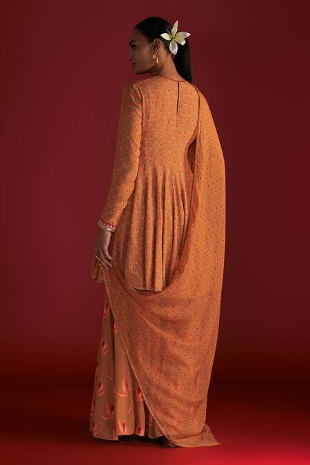 Shop Masaba Brown Anarkali And Sharara- Crepe Silk Digital Printed Nectar Cup Set at Aza Fashions Shop_Masaba_Brown Anarkali And Sharara- Crepe Silk Digital Printed Nectar Cup Set _at_Aza_Fashions