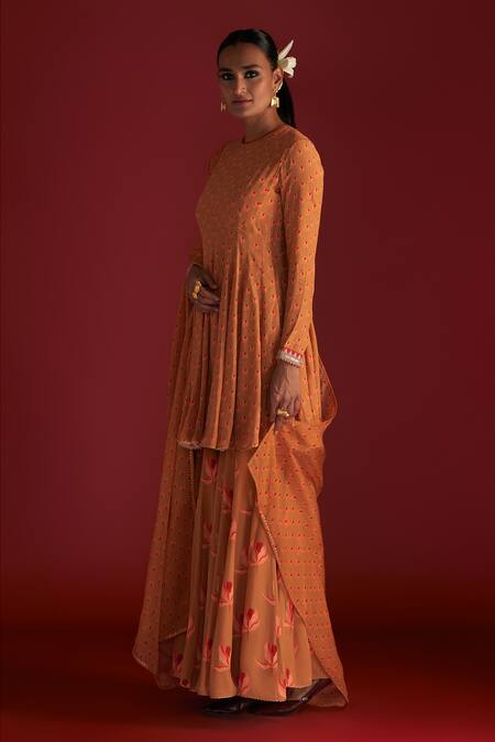 Masaba Brown Anarkali And Sharara- Crepe Silk Digital Printed Nectar Cup Set at Aza Fashions Masaba_Brown Anarkali And Sharara- Crepe Silk Digital Printed Nectar Cup Set _at_Aza_Fashions