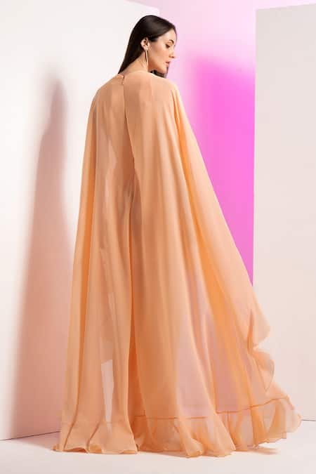 Mandira Wirk Resort Pleated Draped Cape Sleeve Dress 