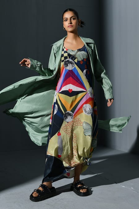 IKA Silk Abstract Print Dress With Overshirt 