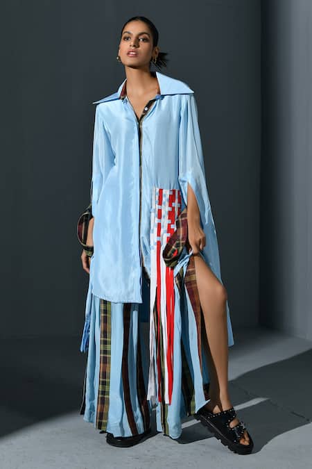 Ika Silk Asymmetric Shirt With Gharara Pant 